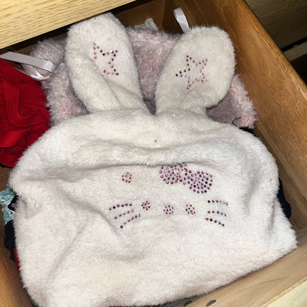 White Fleece Bunny Hat